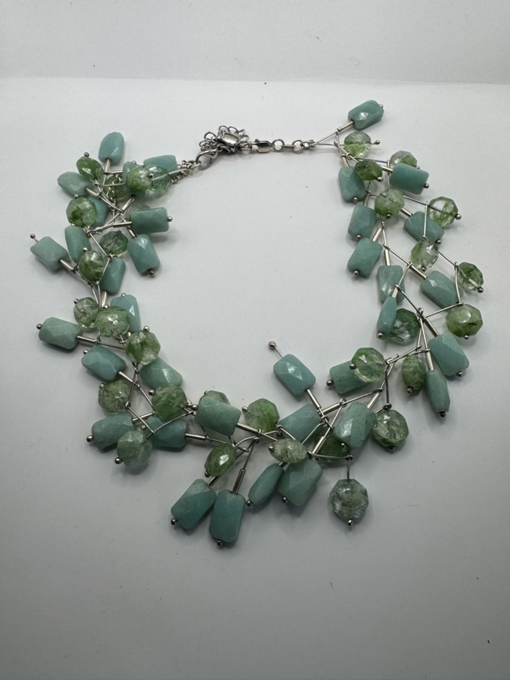 Handmade Genuine Aventurine Stone “Fringe” Statement Necklace 14” - Picture 3 of 5